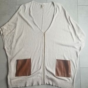 Leather Pocket, Cream Long Sweater